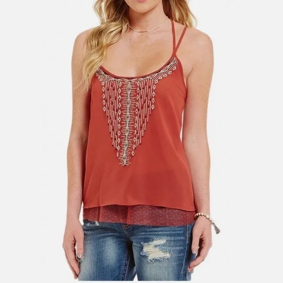 Nwt Miss Me Strappy Embroidered Open-Back Tank Top - Picture 1 of 9